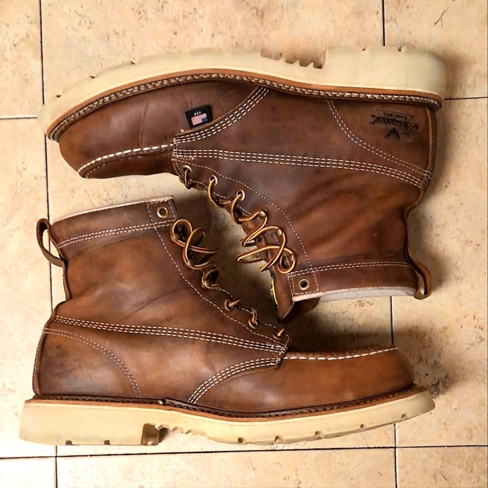 Thorogood 804-4375 Men's 6" Leather Moc Steel Toe Work Boots Brown Sz 11.5 NICE!